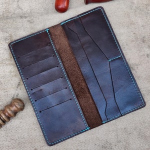 Cartera larga de cuero para hombre / Monedero largo y delgado / Regalos personalizados para hombres / Cartera de viaje / Cartera de pulsera para él / Regalo de aniversario