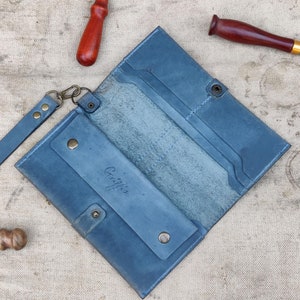 Cartera larga de cuero para hombre, Carteras delgadas para hombre, Cartera de mano personalizada para documentos, Regalos para hombre, Cartera de viaje, Cartera de pulsera