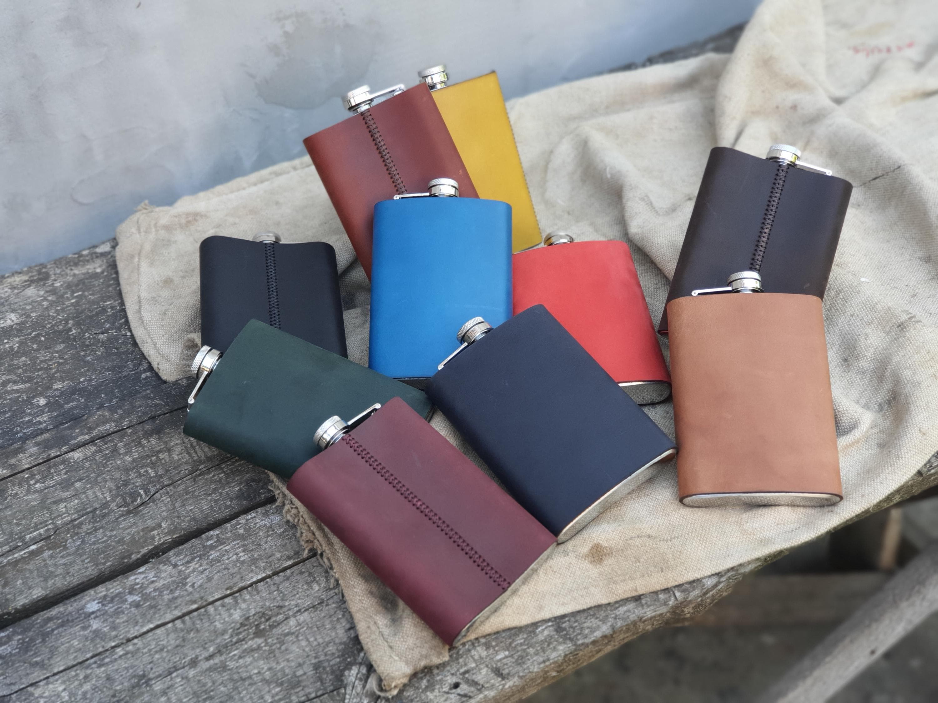 Personalized Leather Flask: Mandala World Map, Boho Travel Gift