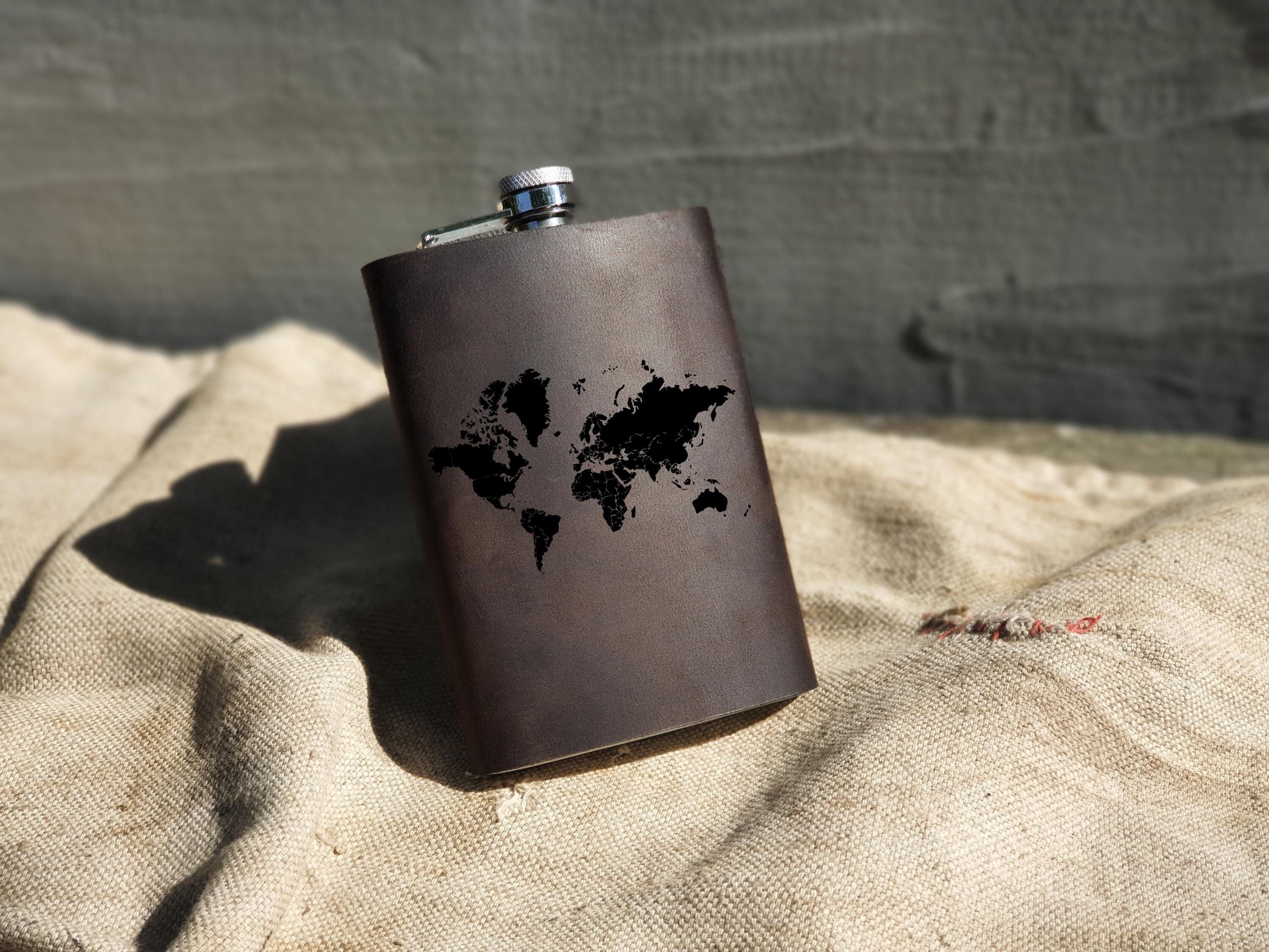 Vintage World Map Gift, Leather Wedding Flask, Globe Design Stylish Gft ...