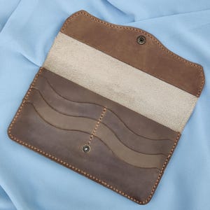 Billetera plegable para mujer, regalo para el día de la madre, billetera de cuero para mujer, billetera larga, billetera de cuero personalizada, billetera hecha a mano