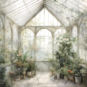 Sunlit Greenhouse Full of Lush Plants Garden Art - Vintage Conservatory Wall Decor - High Quality DIGITAL Printable Art Images