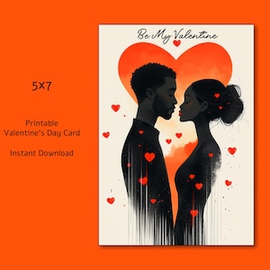 Afdrukbare romantische Valentijnswenskaart, voor je geliefde of echtgenoot, Black Love Card, Afro-Amerikaans stel, blanco 5 x 7