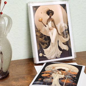 Greeting Card Set of African American Stationary, Unique Black Women Greeting Cards, 10 Artistic Blank Note Cards of Beautiful Black Women