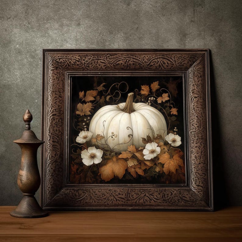 Rustic White Pumpkin Still Life Wall Art | Autumn Harvest Decor ...