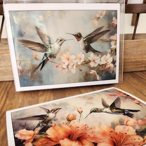 Hummingbird Note Cards, Floral Watercolor Art Birds in Nature Note Cards, Set of 10 Greeting Cards