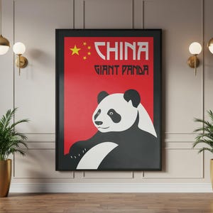 Giant Panda Poster – China National Animal Wall Art – Wildlife Nature Print – Bamboo Forest Decor – Asian Animal Illustration Gift