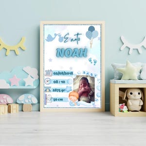 Póster de nacimiento personalizado para bebé: nombre, fecha y estadísticas imprimibles.