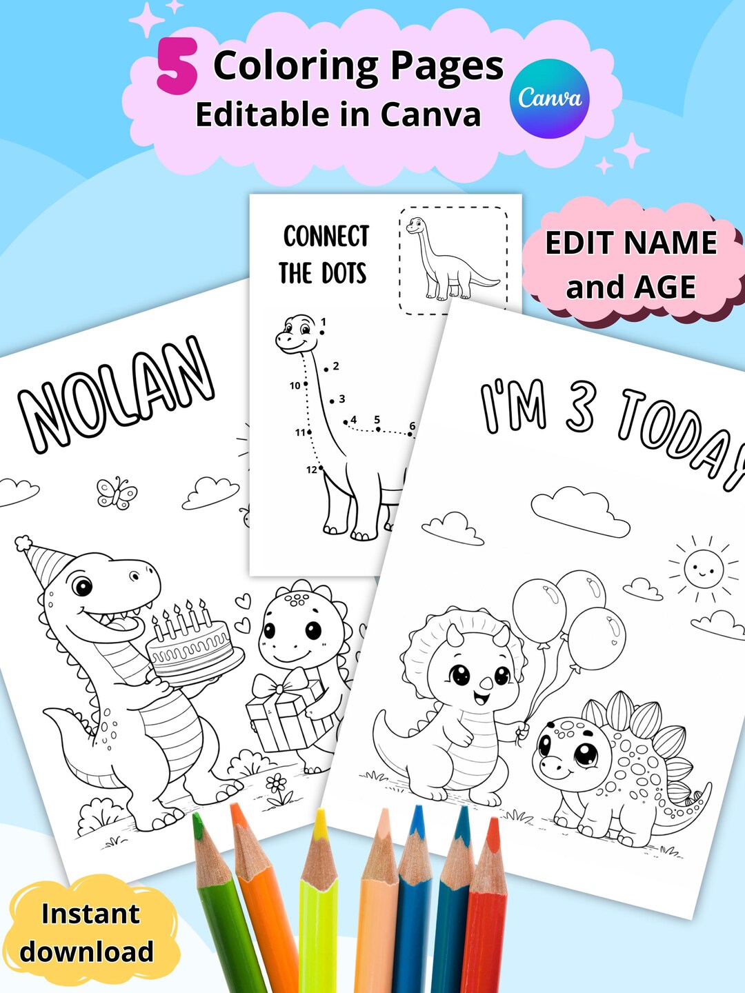 Editable Dinosaur Coloring Pages Set | 5 Dino Coloring Sheets | Kids ...