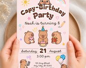 Editable Capybara Birthday Invitation Template, Pink Capy Birthday Party Invite, Canva Editable Printable 5x7 Invitation