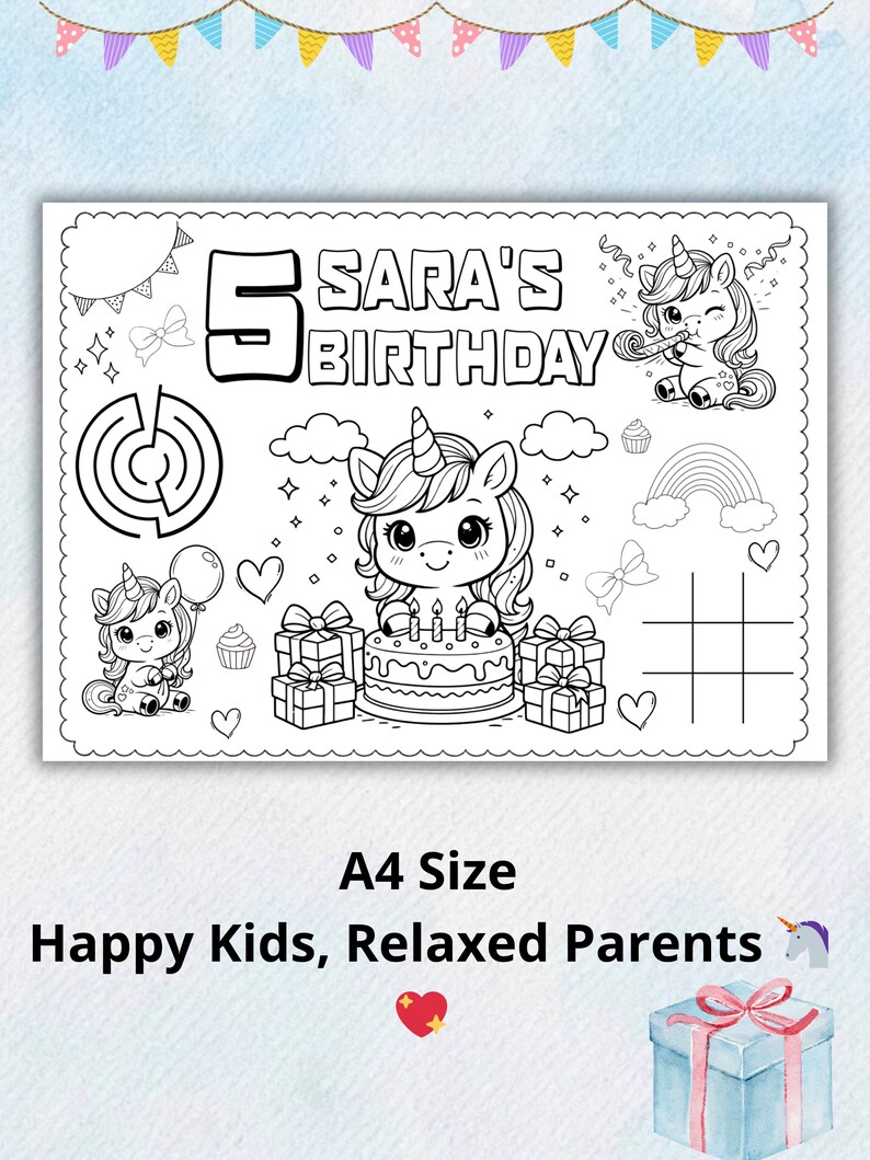 Editable Unicorn Birthday Coloring Page | Personalized Kids Coloring ...