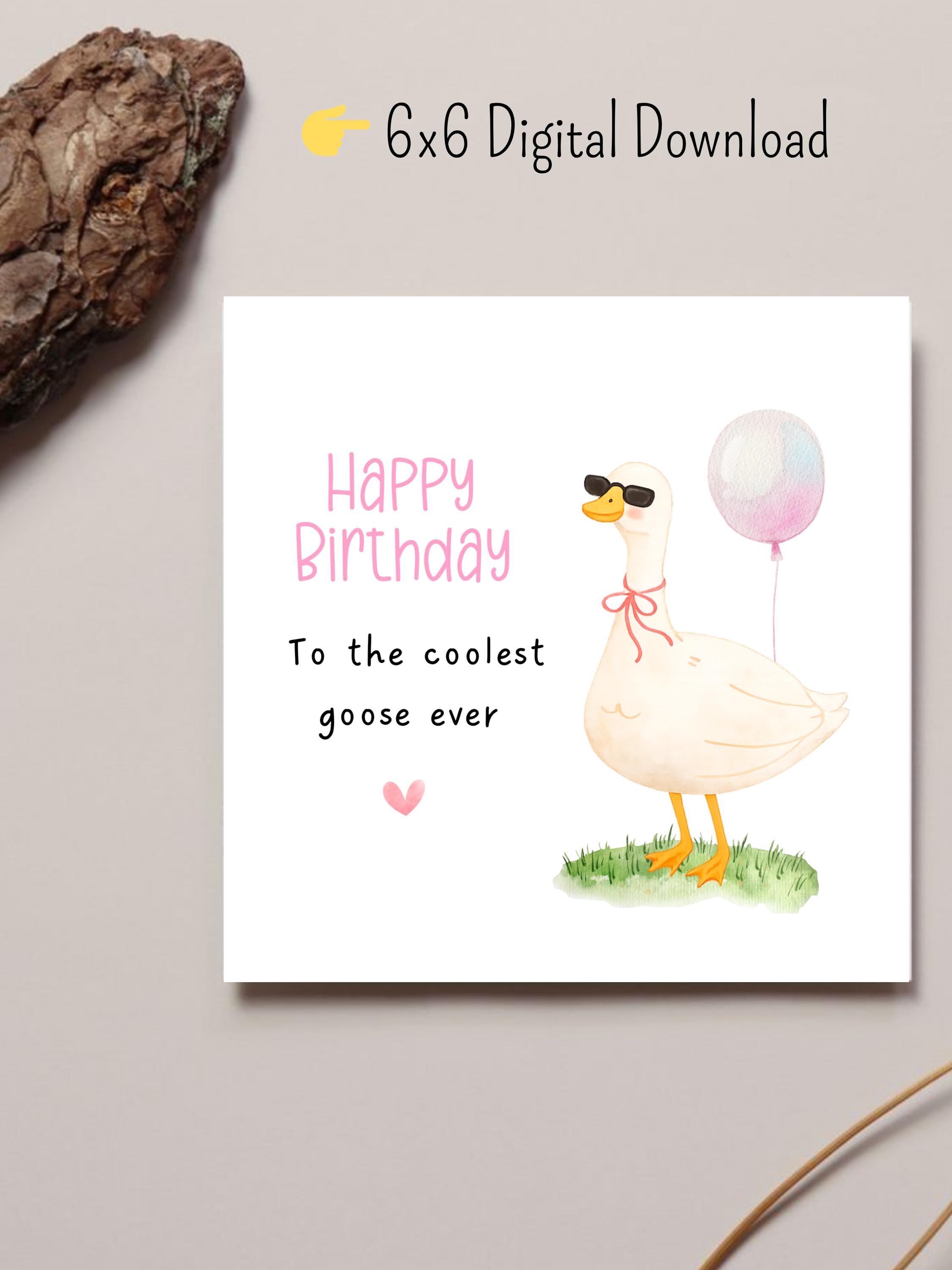 Funny Goose Birthday Card Printable 6x6, Cute Silly Goose Birthday Card ...