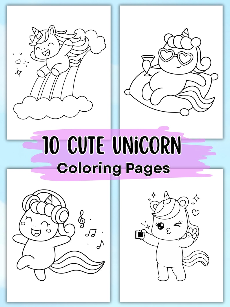 Unicorn Coloring Pages for Kids Printable PDF, Cute Easy Unicorn ...