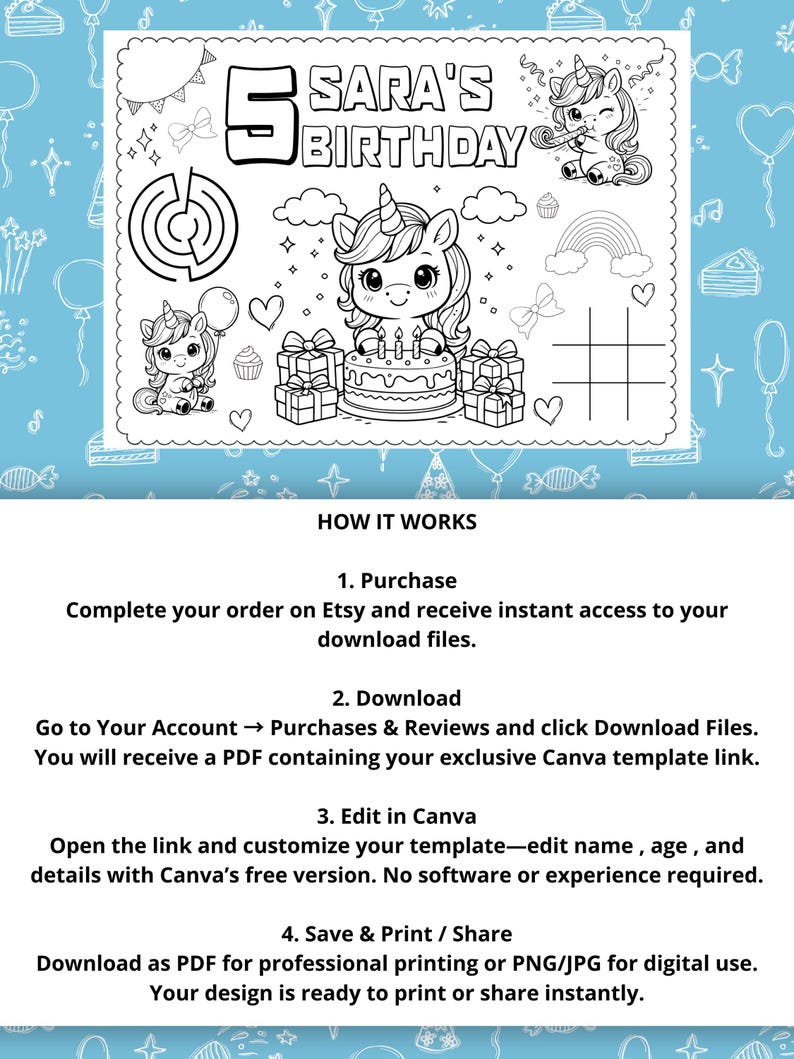 Editable Unicorn Birthday Coloring Page | Personalized Kids Coloring ...