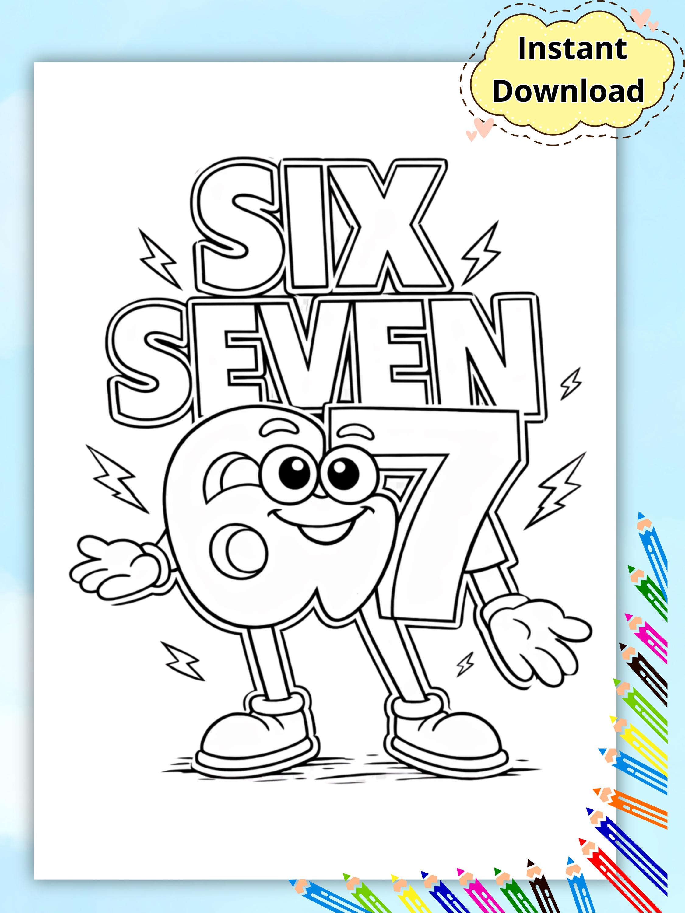 Six Seven Meme Coloring Page | Viral Kids Meme Printable | Funny