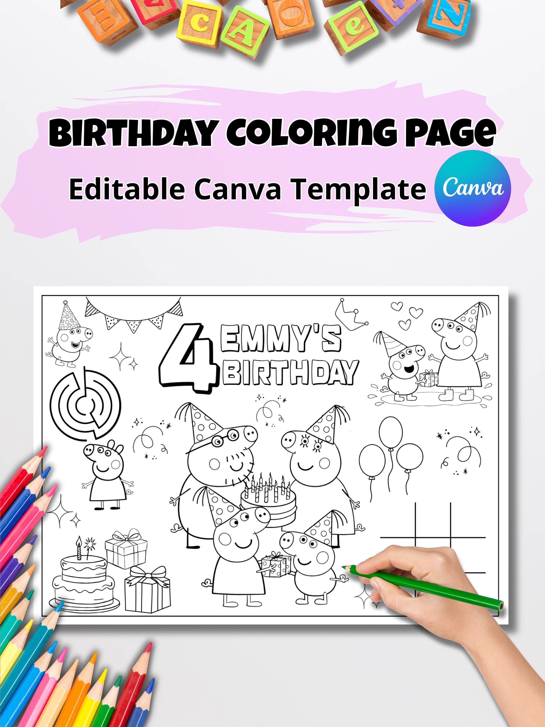 37 Adorable Pig Crafts for Kids On a Rainy Day 28 Pig Birthday Coloring Page Editable in Canva Personalized Name & Age…