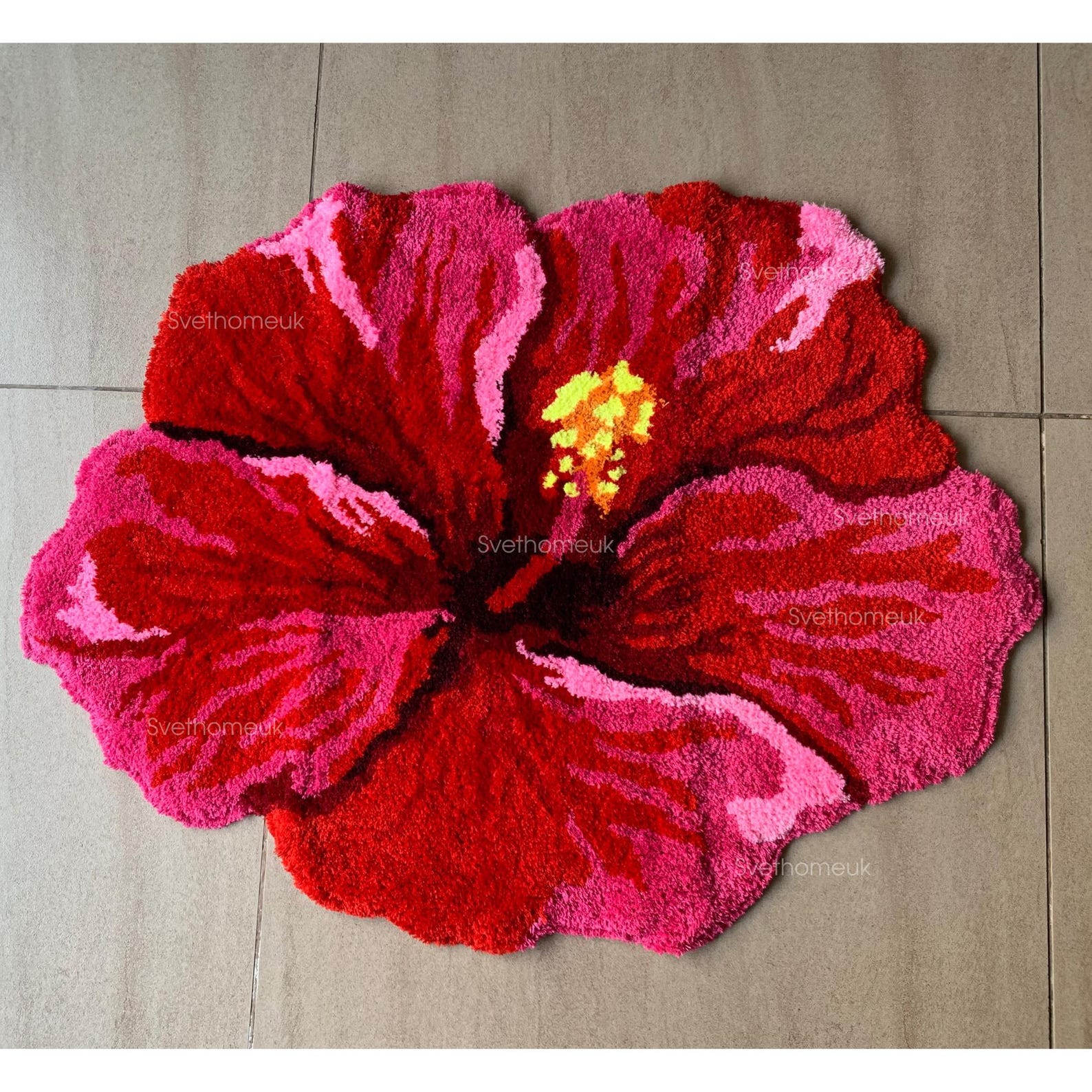 Hibiscus Rug Hibiscus Flower Rug, Red Tropical Bath Mat, Non-slip Floral Bathroom ...