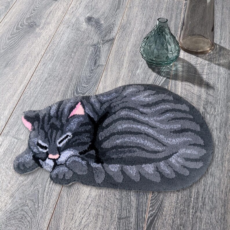 Cat Shape Rug: Children's Room Decor, Gray Brown Door Mat - Etsy