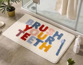 Tufted Bath Mat, Wash Your Hands Splish Splash Brush Your Teeth Rug, Cute Colorful Bathroom Rug, Kids Bathroom Decor, Housewarming Gift