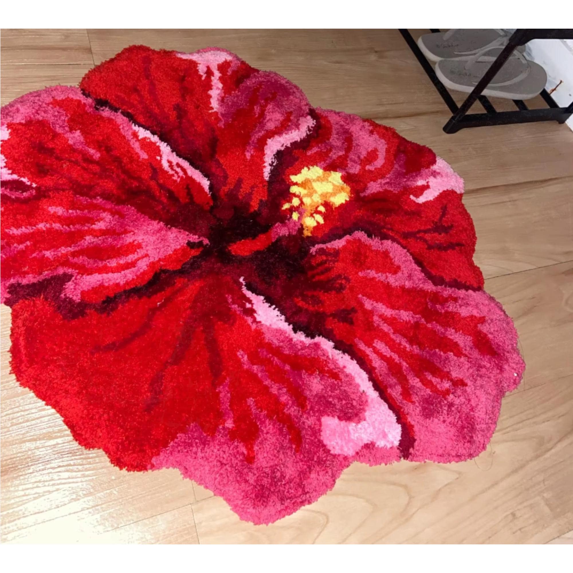 Hibiscus Flower Rug, Red Tropical Floral Bath Mat, Shaped 3D Tufted Rug ...