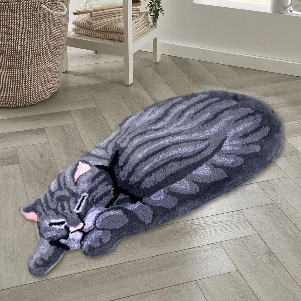 Cat Shape Rug: Children's Room Decor, Gray Brown Door Mat - Etsy