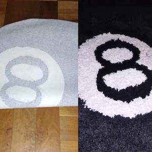 8 Ball Rug Tufted Round Carpet, Non Slip Billiard Area Rug, Aesthetic Game Room Decor, Plush Black White Bedroom Rug, Cool Gift for Him image 7