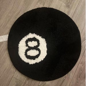 8 Ball Rug Tufted Round Carpet, Non Slip Billiard Area Rug, Aesthetic Game Room Decor, Plush Black White Bedroom Rug, Cool Gift for Him image 3