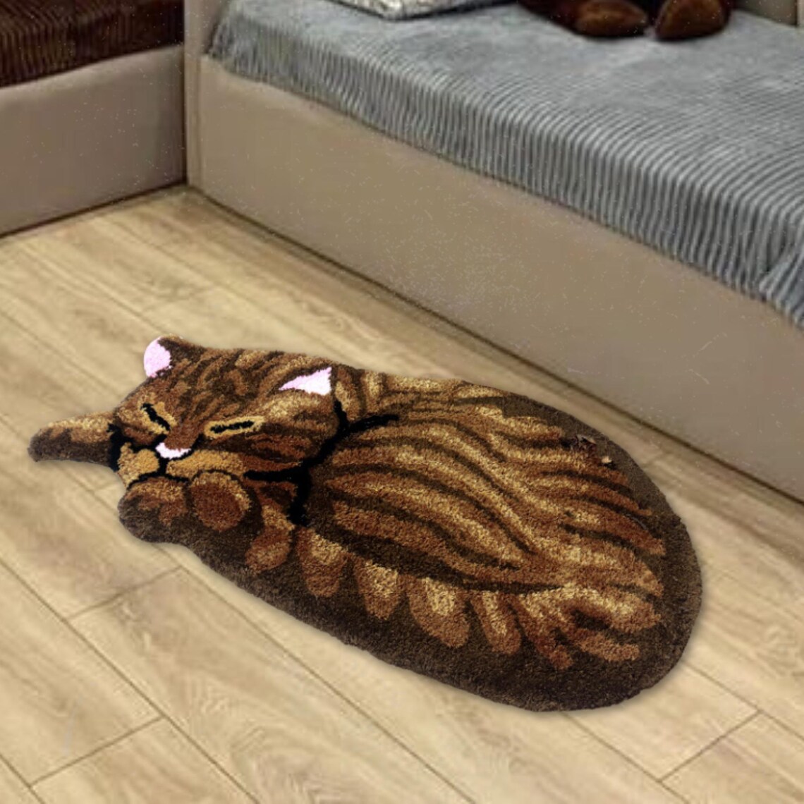 Cat Shape Rug: Children's Room Decor, Gray Brown Door Mat - Etsy