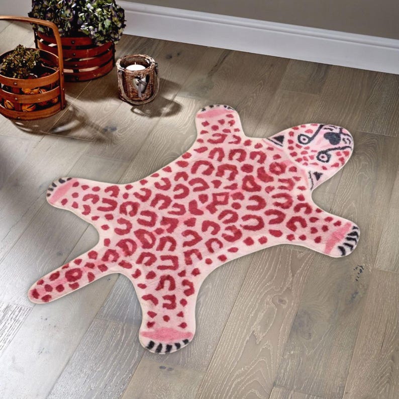 Pink Leopard Carpet, Special-shaped Home Decor Rug, Funny Animal ...