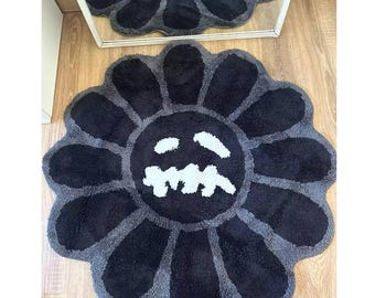 Flower Smiley Face Area Rug, Hypebeast Streetwear Home Decor, Plush Aesthetic Floor Mat, Modern Pop Art Carpet, Vibrant Living Room Accent