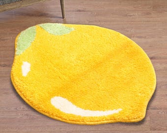 Lemon Bath Mat: Tufted Microfiber, Non-Slip Shower Rug