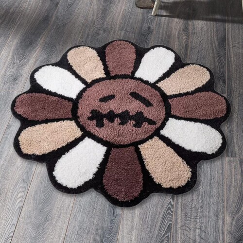 ラグ・カーペット MEITED SMILE RUG Handmade Tufted Flower Rug, Aesthetic Smiling Face Floor Mat
