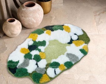 Faux Moss Rug | Green Fluffy Forest Floor Carpet | Nature Inspired Biophilic Home Decor
