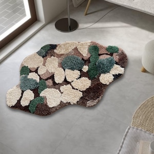 Green Moss Tufted Rug | Fluffy & Soft | Housewarming Gift | Cozy Home Decor | Bathroom Mat | Soft Meadow Plants | Living Room