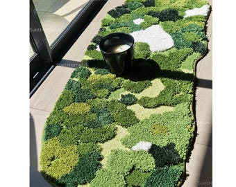 Faux Moss Tufted Rug: Green Abstract Sensory Accent Rug