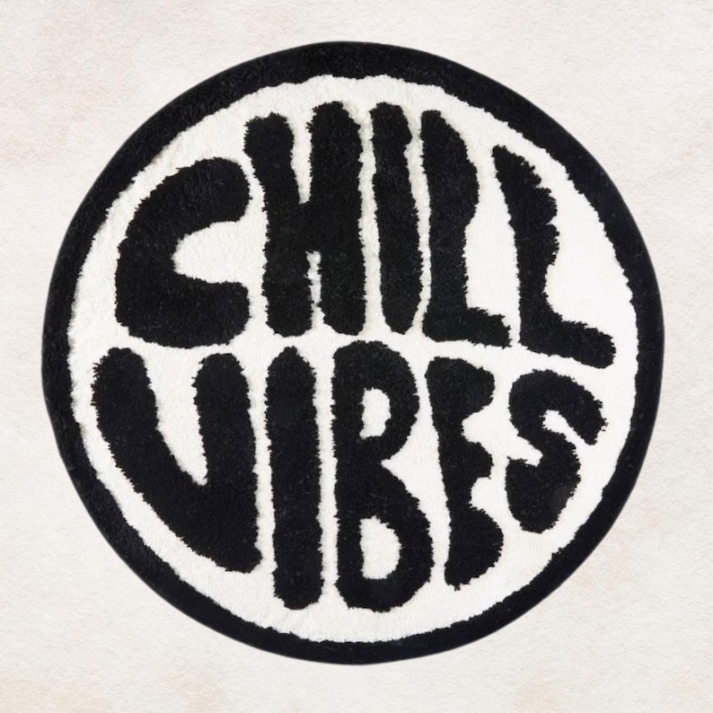 Chill Rug Chill Vibes Round Rug: Black & White Accent Rug (60x60cm) - Etsy