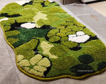 Faux Moss Tufted Rug: Green Abstract Sensory Accent Rug