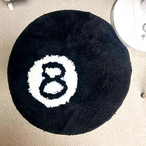 8 Ball Rug Tufted Round Carpet, Non Slip Billiard Area Rug, Aesthetic Game Room Decor, Plush Black White Bedroom Rug, Cool Gift for Him image 4