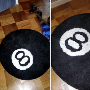 8 Ball Rug Tufted Round Carpet, Non Slip Billiard Area Rug, Aesthetic Game Room Decor, Plush Black White Bedroom Rug, Cool Gift for Him image 6