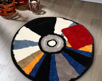 CDラグ 90 x 90 cm、ビデオゲーム用円形ラグ、レトロCDラグ、人気のゲーム用ラグ、ビデオゲーム用装飾、ゲーマールーム用装飾、ティーンエイジャーの部屋用DVDラグ