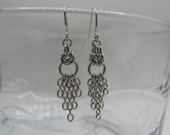 Delicate Stainless Steel Byzantine Weave Chainmail Dangle Earrings
