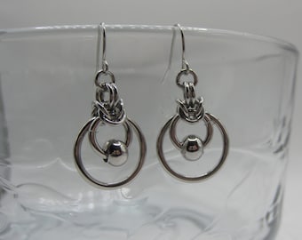 Handcrafted Double Circlet Earrings with Byzantine Weave Accent – Elegant Stainless Steel Design