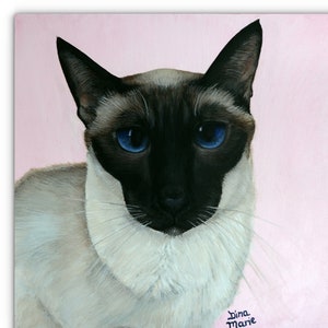 Siamese cat card - seal point siamese cat portrait card hand painted original acrylic painting