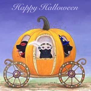 Black labs halloween card - pumpkin labradors painting