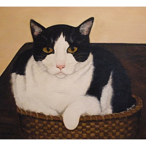 Black and white cat card from original acrylic painting cat portrait