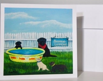 Black labrador retriever card 'Optimism' black labrador retriever puppy dog painting