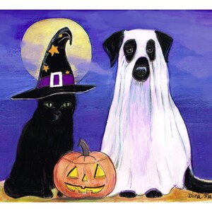 Halloween Black Cat & Dog Ghost Card: Pet Lover Gift
