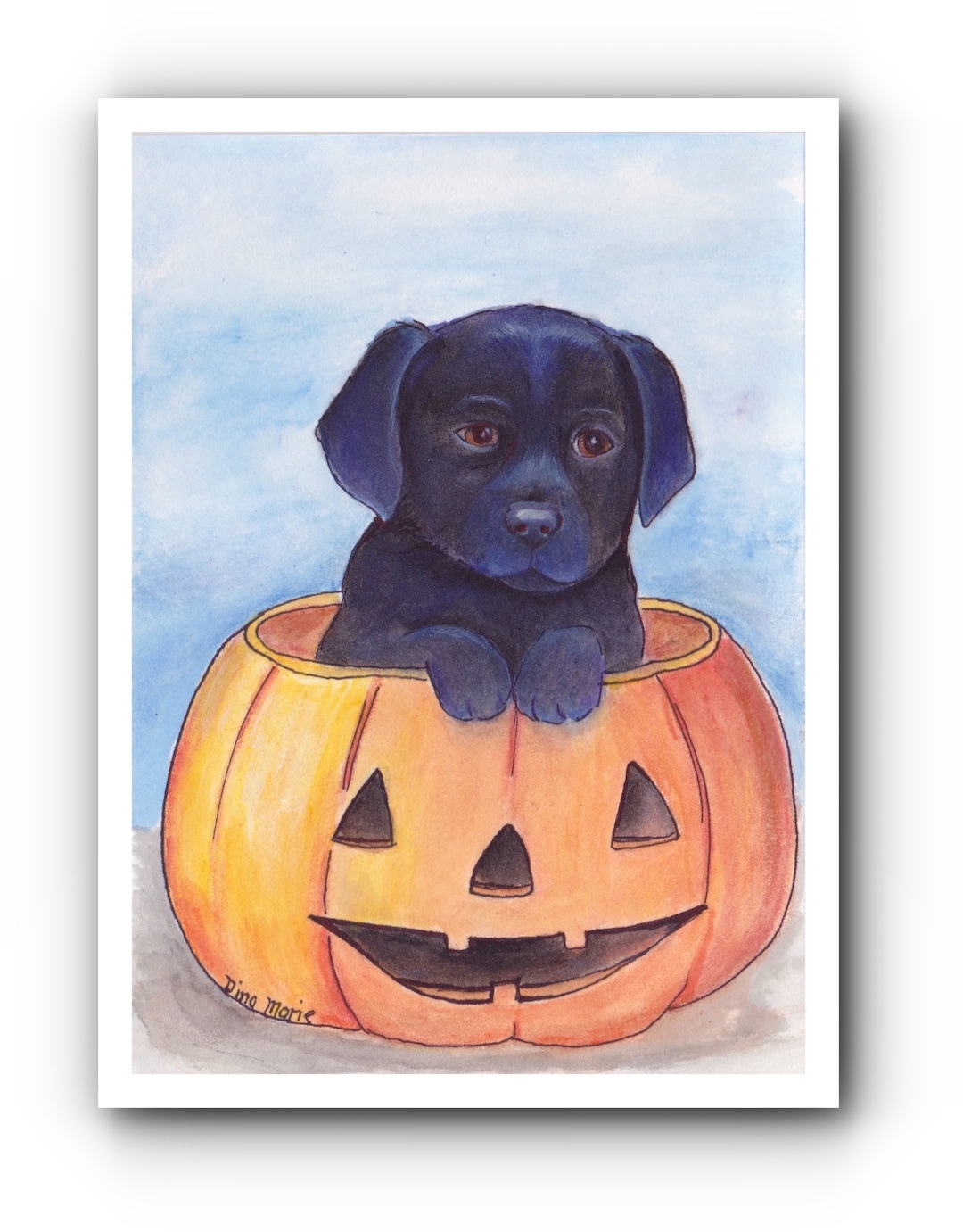 Halloween Black Lab Pumpkin Card From Original Black Lab Puppy Painting