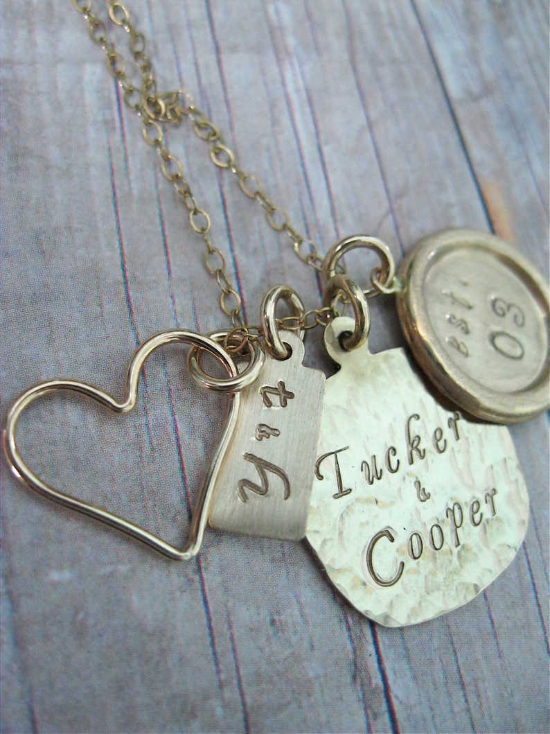 Hand Stamped Gold Filled Necklace Charmed Family Etsy