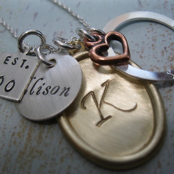 Family Charms Mixed Metal Collection Hand Stamped Mommy Jewelry